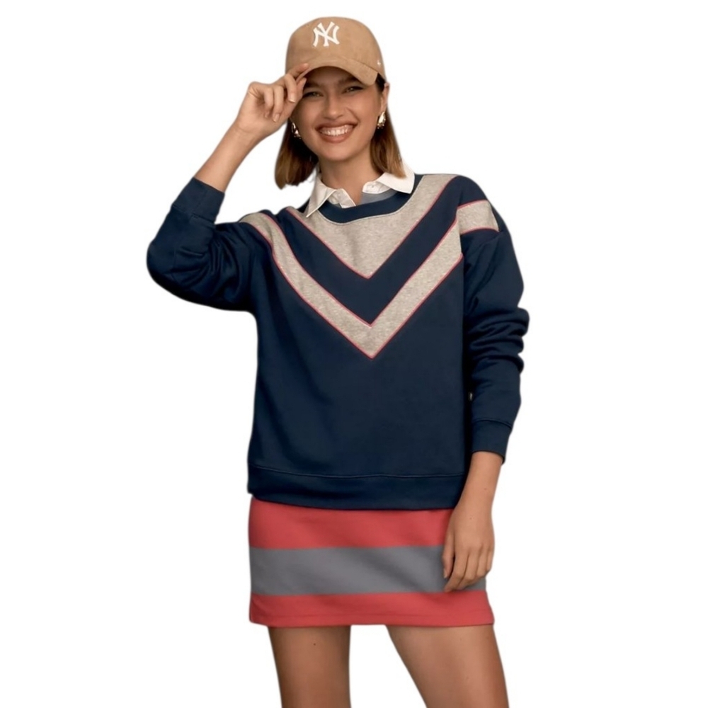Maeve By Anthropologie V Striped Sweatshirt Blue Size M